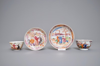 A collection of Chinese mandarin design cups and saucers, Qianlong